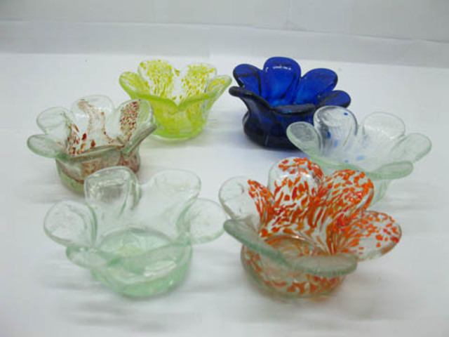 36Pcs New Flower Shape Glass Candle Holder Mixed Colour - Click Image to Close