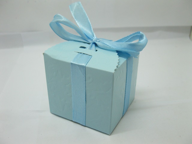 50X Baby Blue Bomboniere Wedding Favor Boxes w/Ribbon 6x6x5.5cm - Click Image to Close