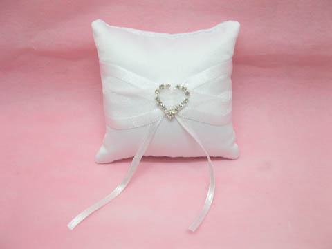 1Pcs White Wedding Ring Pillow 10x10cm with Heart Buckle Wholesa - Click Image to Close