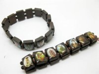 60 Wooden Beaded Bracelets with Jesus Religious Sticker on