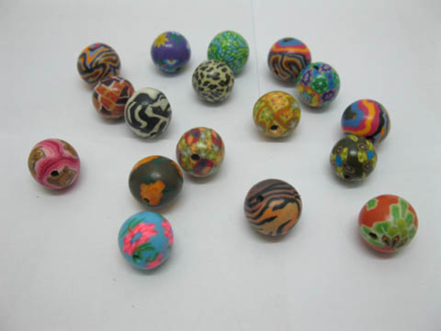 2x100 Polymer Clay Floral Beads Mixed Color be-cy20 13-15mm - Click Image to Close