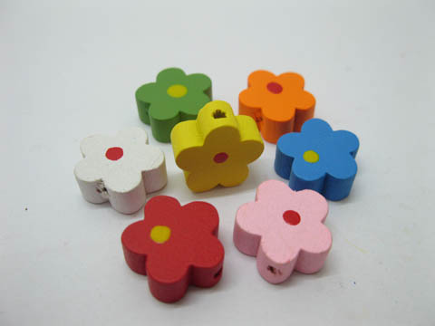 300Pcs Flower Wooden Beads Mixed Color 15mm - Click Image to Close