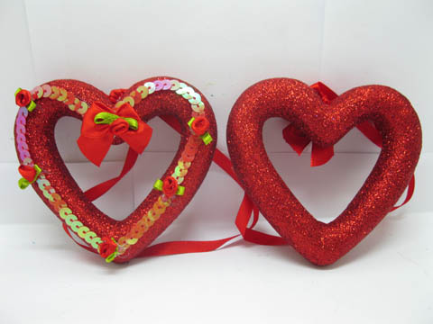 4x12Pcs Polystyrene Foam Red Heart Decoration w/Sequin - Click Image to Close