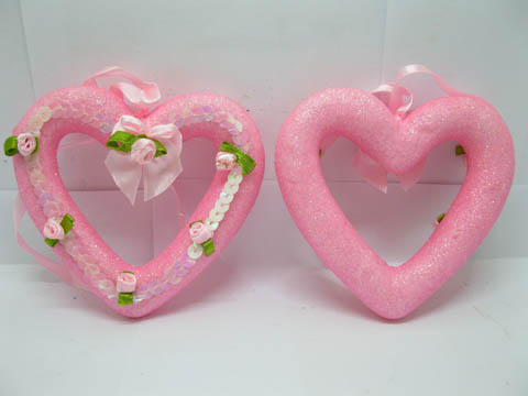4x12Pcs Polystyrene Foam Pink Heart Decoration w/Sequin - Click Image to Close