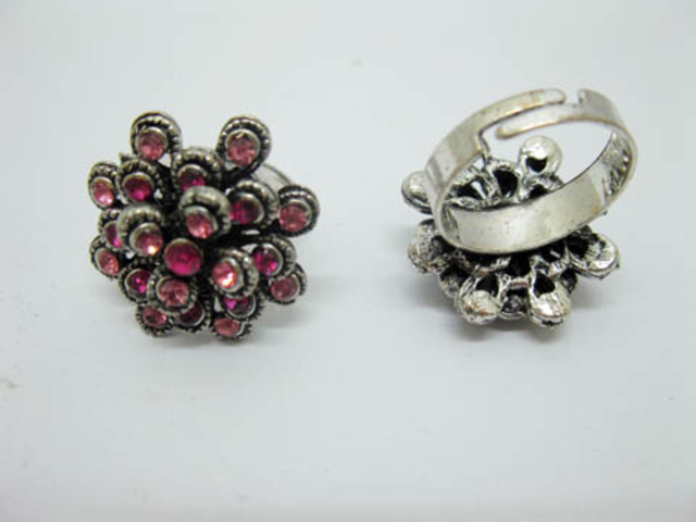 12 Fashion Rings with Fschia Purple Flower on Top - Click Image to Close