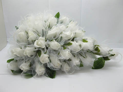 1X Artificial Ivory Rose Wedding Bridal Teardrop Bouquet - Click Image to Close