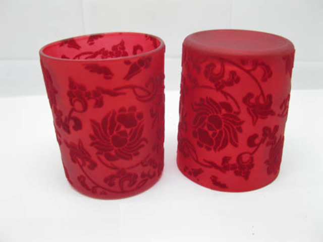 7x12Pcs Red Glass Tea Light Holder with Velvet Flower Wedding 7x12Pcs Red Glass Tea Light Holder with Velvet Flower Wedding