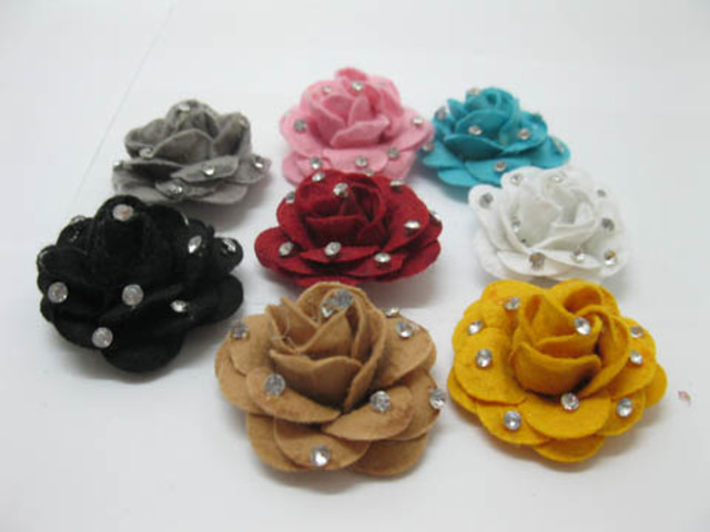 98Pcs Felt Hand Craft Flowers Embellishments with Rhinestone - Click Image to Close