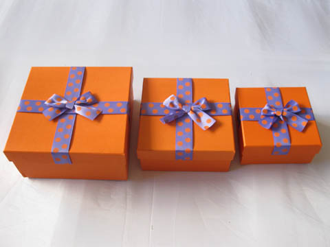 5Set 3in1 Polka Dotted Ribbon Gift Boxes - Orange - Click Image to Close
