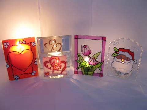 24X New Glass Tea Light Holder with Cover Assorted - Click Image to Close