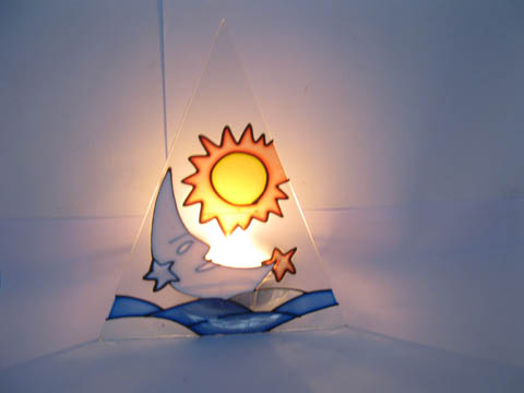 20X Glass Tea Light Holder Sun Moon Triangle Cover - Click Image to Close