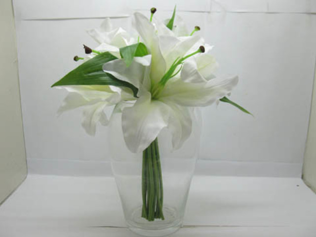 1X Lily Bridal Bouquet Holding Flowers Wedding Favor White - Click Image to Close