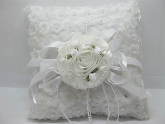 1X White Square Wedding Ring Pillow w/case under Rose 1X White Square Wedding Ring Pillow w/case under Rose