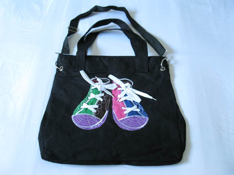 10Pcs New Black Canvas Shoulder Bag Handbag Shoes In Front - Click Image to Close