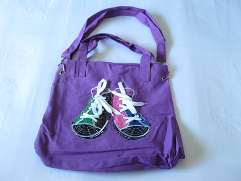 5Pcs New Purple Canvas Shoulder Bag Handbag Shoes In Front - Click Image to Close