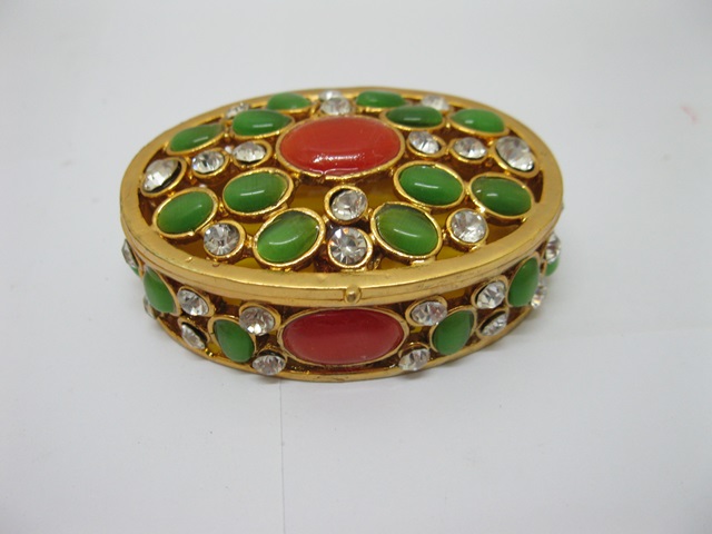 1Pc Oval Golden Multi-purpose Jewellery Box w/Rhinestone - Click Image to Close