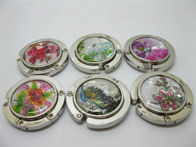 6Pcs European Style Folding Hand Bag Holder Hook Hanger - Flower