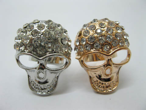 12 Scary Skull Rings with Rhinestone - 2 Colors - Click Image to Close