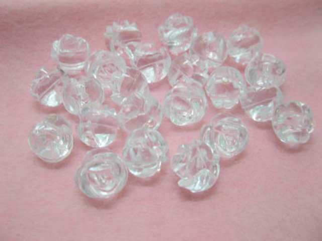 1Bag X 350Pcs Clear Rose Flower Shaped Beads 14mm - Click Image to Close