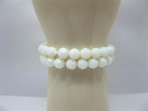 50 Fashion White Glass Bead 8mm Beaded Bracelets - Click Image to Close