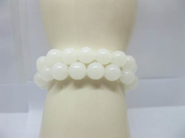 50 Fashion White Glass Bead 10mm Beaded Bracelets - Click Image to Close