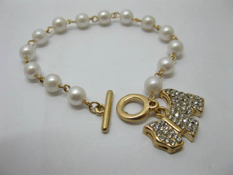 12 Elegant Pearl Bead Bracelet with Shiny Pendant - Click Image to Close