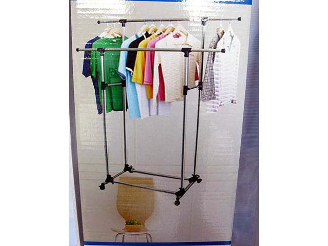 1X New Portable Mobile Double Rail Clothes Rack Hanger