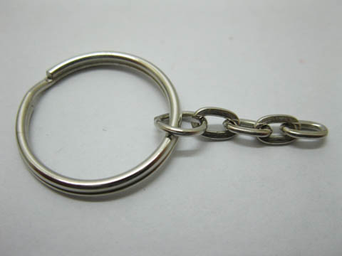 400 Flat Round Key Rings With Chains 25mm - Click Image to Close