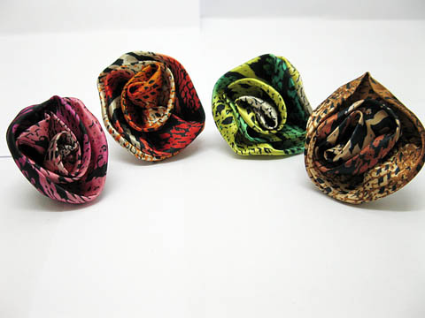 4x12Pcs Adjustable Ring w/Rose Flower on Top Mixed Colour - Click Image to Close