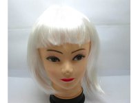 4Pc Bobo Head Style Neat Bang Short Straight Cosplay Wig - White