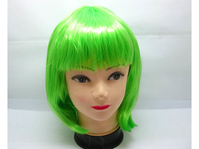 4Pcs Bobo Head Style Neat Bang Short Straight Cosplay Wig - Gree - Click Image to Close