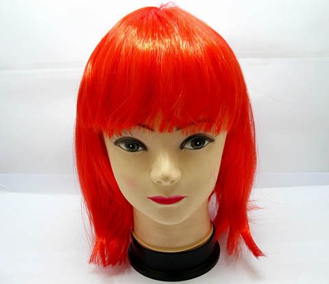 4Pcs Bobo Head Style Neat Bang Short Straight Cosplay Wig - Red - Click Image to Close