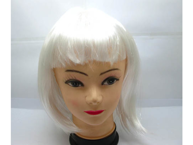 4Pc Bobo Head Style Neat Bang Short Straight Cosplay Wig - White - Click Image to Close