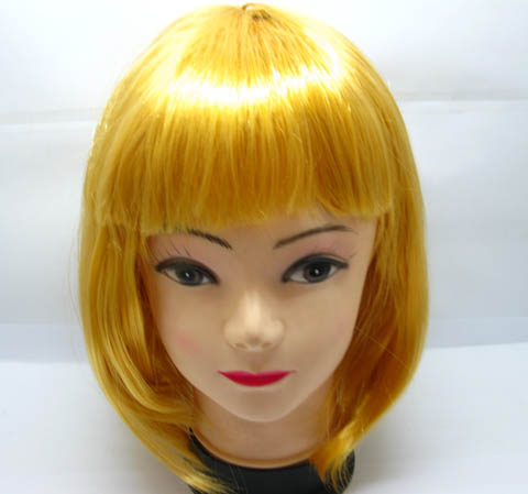 4Pc Bobo Head Style Neat Bang Short Straight Cosplay Wig Yellow - Click Image to Close