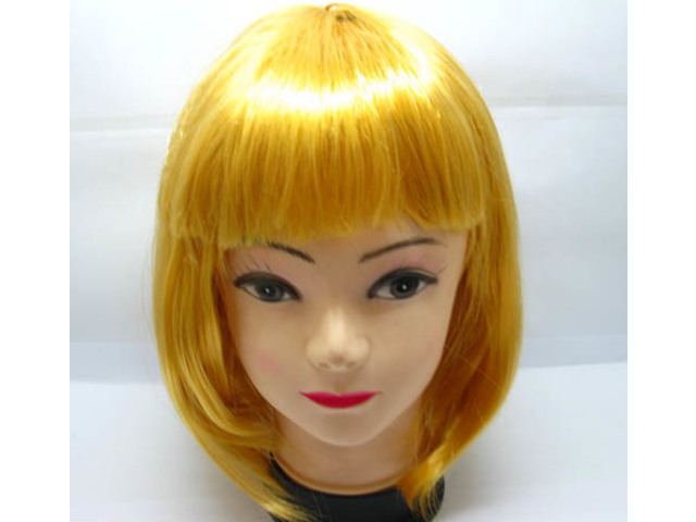 4Pc Bobo Head Style Neat Bang Short Straight Cosplay Wig Yellow - Click Image to Close