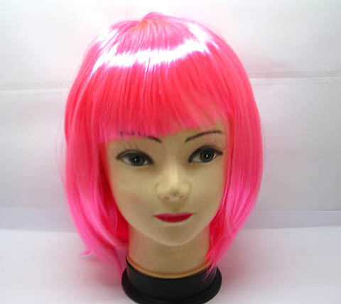 4Pcs Bobo Head Style Neat Bang Short Straight Cosplay Wig - Pink - Click Image to Close