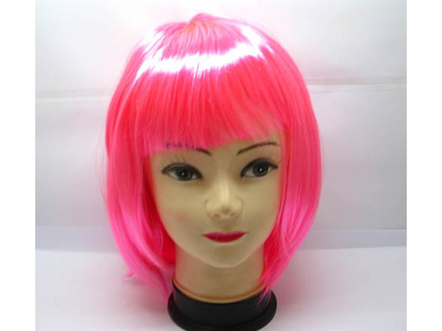 4Pcs Bobo Head Style Neat Bang Short Straight Cosplay Wig - Pink