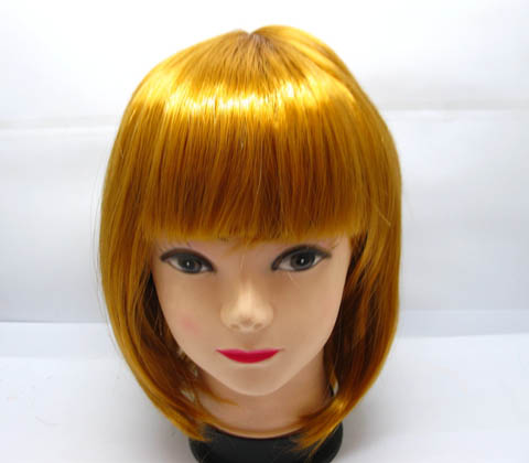 4Pcs Bobo Head Style Neat Bang Short Straight Cosplay Wig - Gold - Click Image to Close