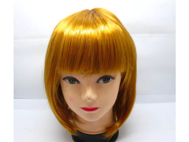 4Pcs Bobo Head Style Neat Bang Short Straight Cosplay Wig - Gold - Click Image to Close