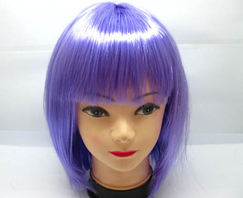 4Pcs Bobo Head Style Neat Bang Short Straight Cosplay Wig Purple - Click Image to Close