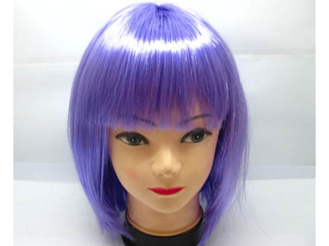 4Pcs Bobo Head Style Neat Bang Short Straight Cosplay Wig Purple - Click Image to Close