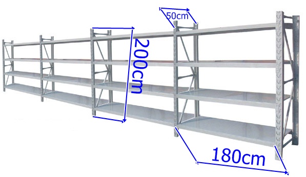 1X Long Span Shelving for Warehouse 200X50X180CM 4 Bay System - Click Image to Close