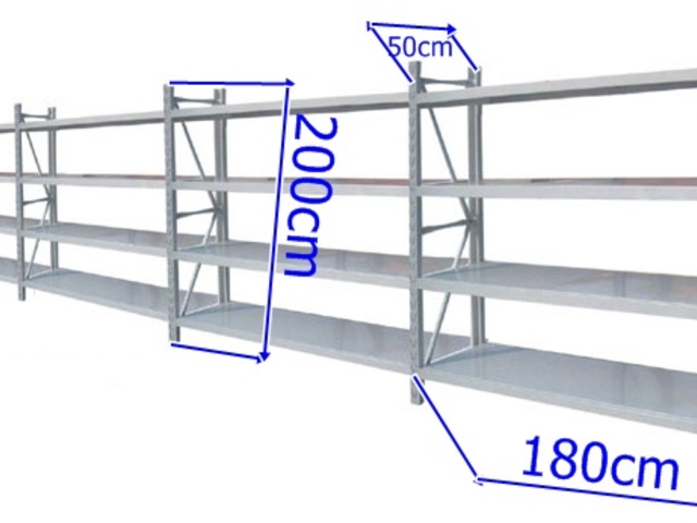 1X Long Span Shelving for Warehouse 200X50X180CM 4 Bay System - Click Image to Close