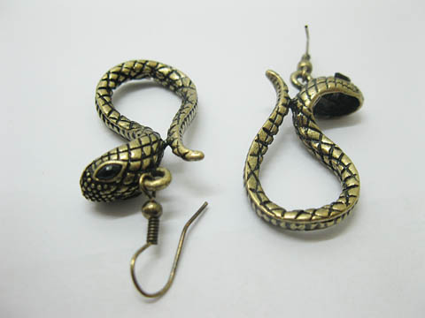 12 Pairs Bronze Plated Snake Dangle Earrings - Click Image to Close