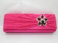 1Pc Fuschia Satin Evening Handbag Wedding Clutch Bag w/Flower 1Pc Fuschia Satin Evening Handbag Wedding Clutch Bag w/Flower