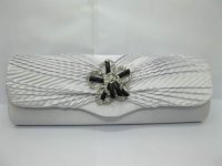 1Pc Silver Grey Satin Pleated Evening Handbag Wedding Clutch Bag