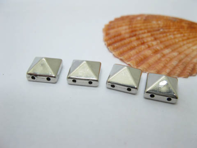 100 Silvery Rock Punk Square Pyramid Spike Stud Beads 10mm - Click Image to Close