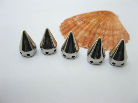 2x100 Silvery Single Row Rock Punk Spike Conical Stud Beads 9mm - Click Image to Close