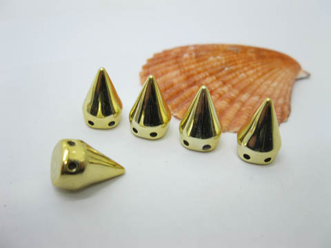 4x100 Golden Single Row Rock Punk Spike Conical Stud Beads 9mm - Click Image to Close
