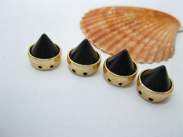 50 Black Golden Rock Punk Spike Conical Stud Beads 10mm 50 Black Golden Rock Punk Spike Conical Stud Beads 10mm